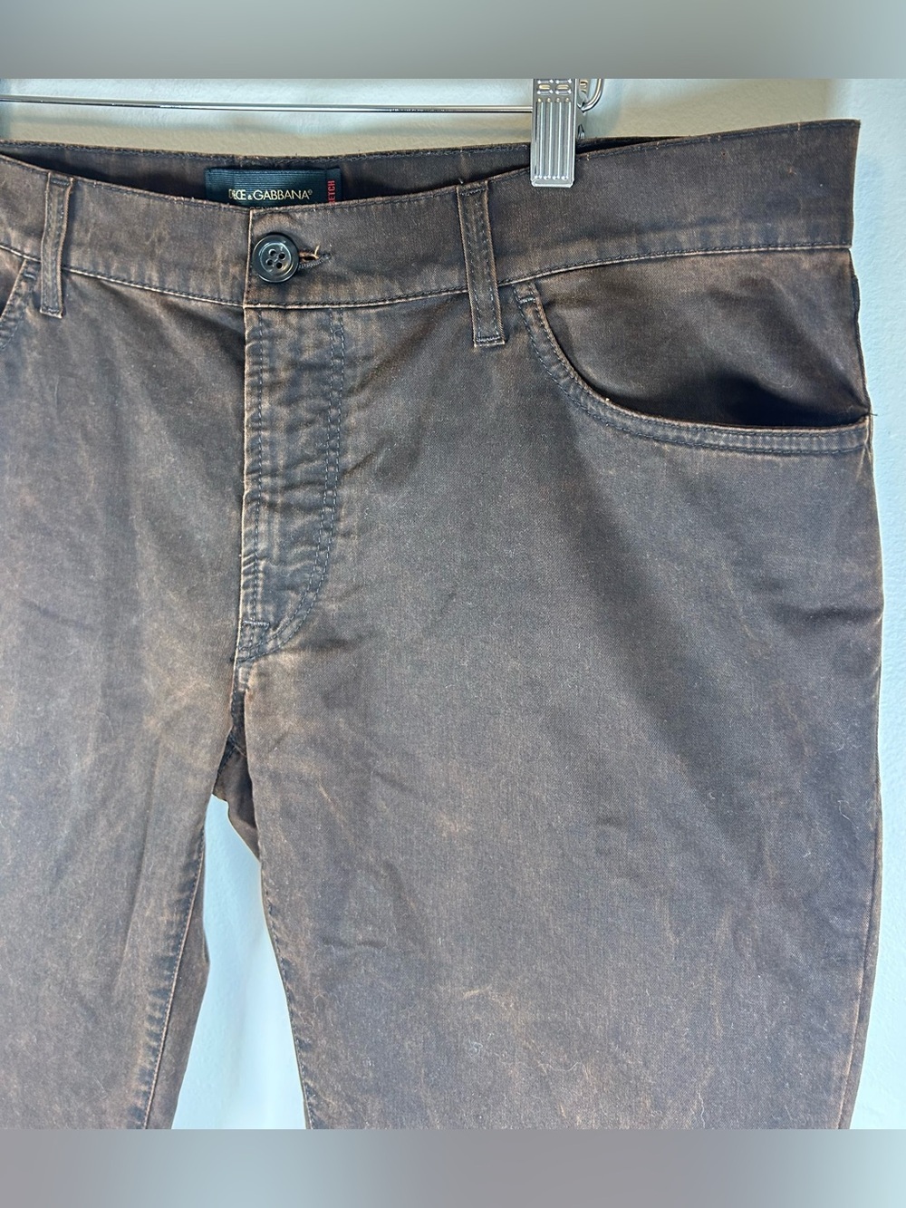 Dolce&Gabbana Men's Jeans Brown Pants Size 54/XL 14 Stretch Wax Coated EUC - Picture 4 of 12